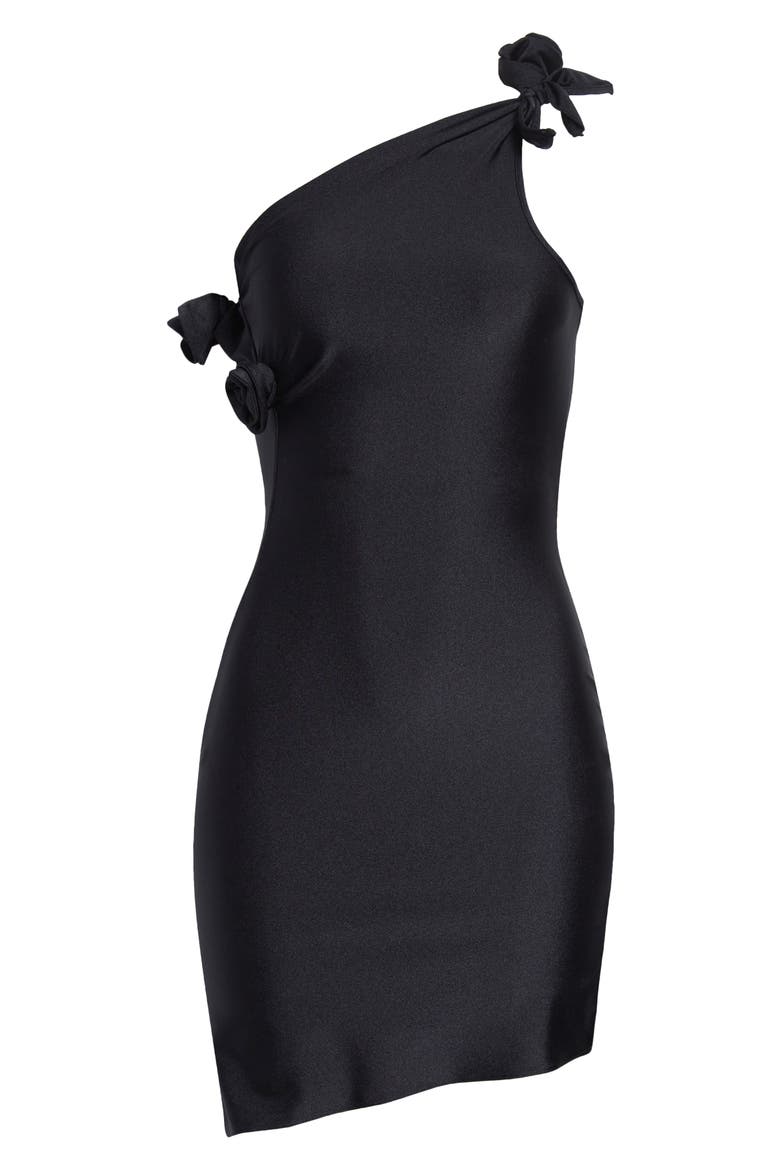 Asymmetric Flower Minidress, Alternate, color, BLACK