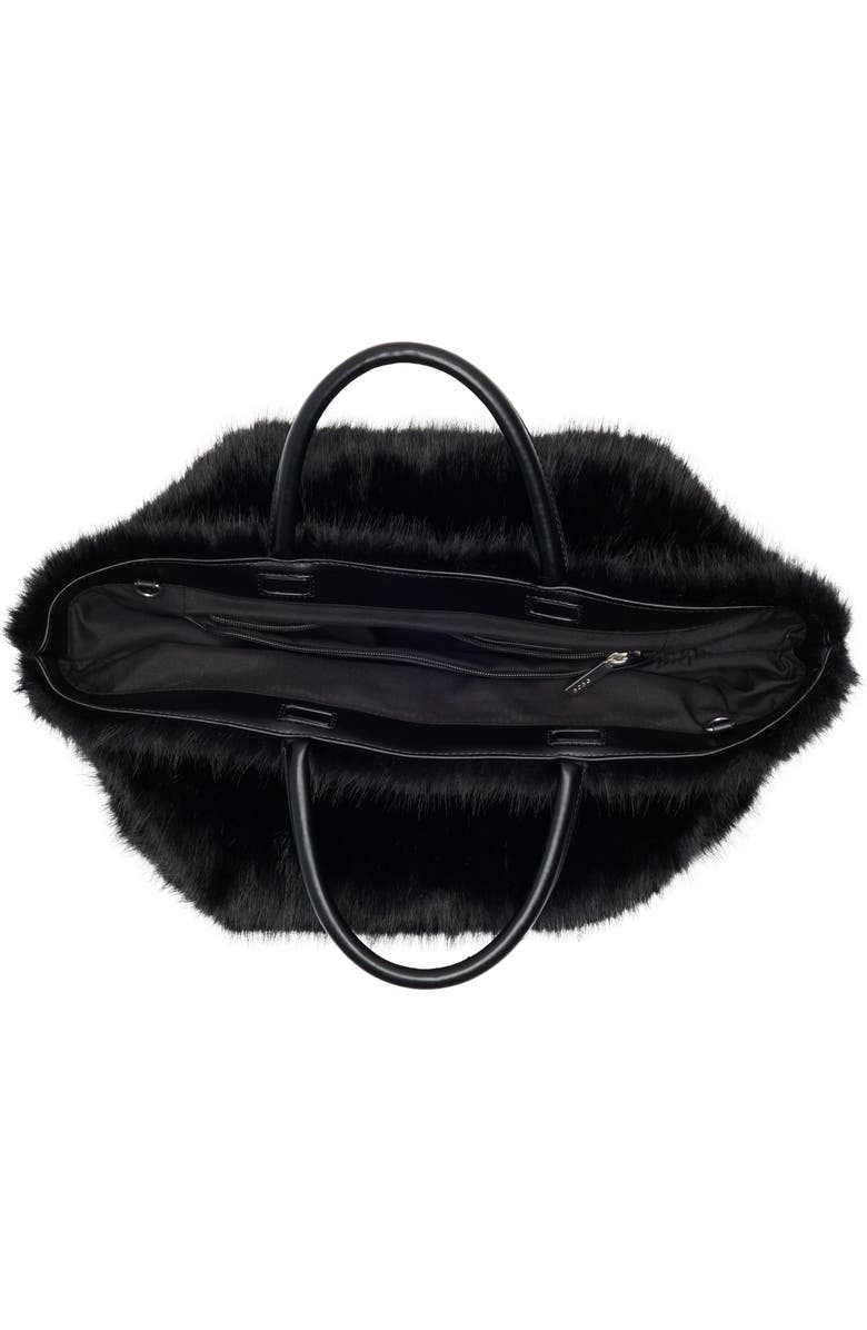 BCBG Faux Fur Tote Bag with Pouch, Alternate, color, Black