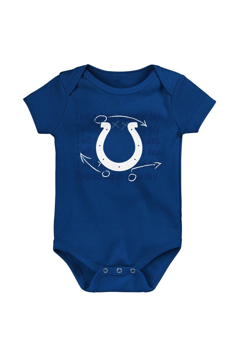 Newborn & Infant Royal/White/Heather Gray Indianapolis Colts Three-Pack Eat, Sleep & Drool Retro Bodysuit Set, Alternate, color, Royal