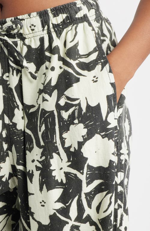 Topshop Mono Floral Wide Leg Drawstring Pants In Multi