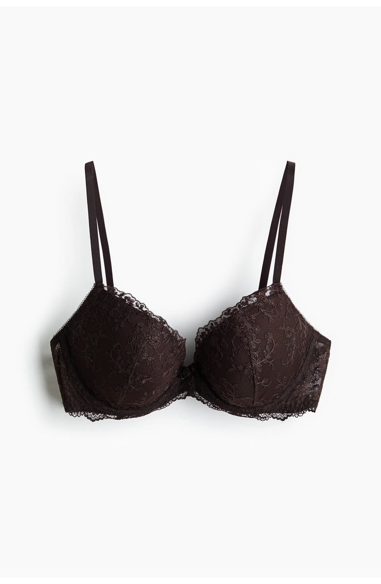 H&M Embroidered push-up bra, Alternate, color, Dark Brown