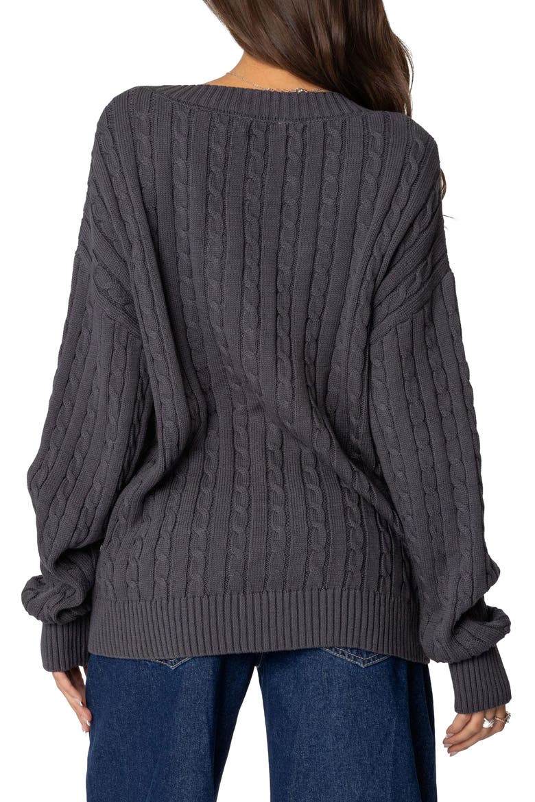 Francine Oversize Cable Cotton Cardigan, Alternate, color, DARK-GRAY
