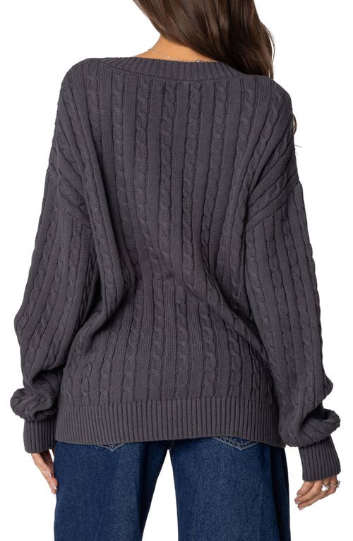 Shop Edikted Francine Oversize Cable Cotton Cardigan In Dark-gray