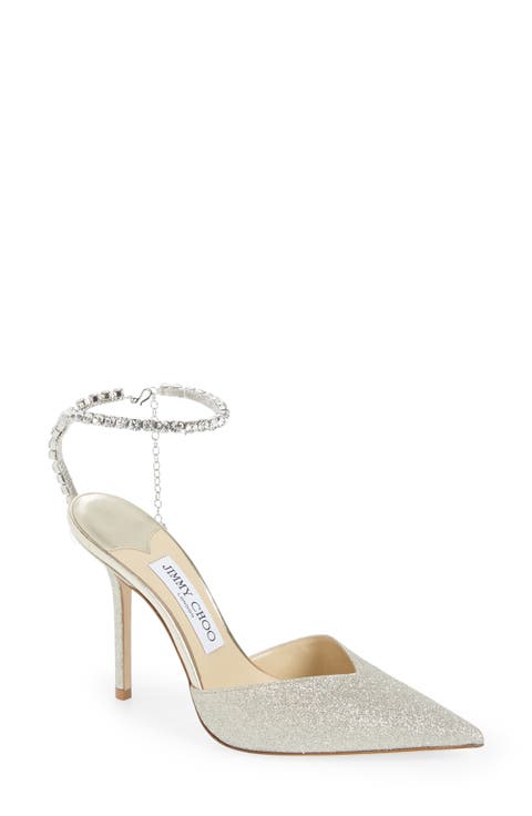 Saeda Glitter Crystal Ankle Strap Pointed Toe Pump (Women)