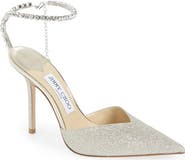 Jimmy Choo Saeda Glitter Crystal Ankle Strap Pointed Toe Pump