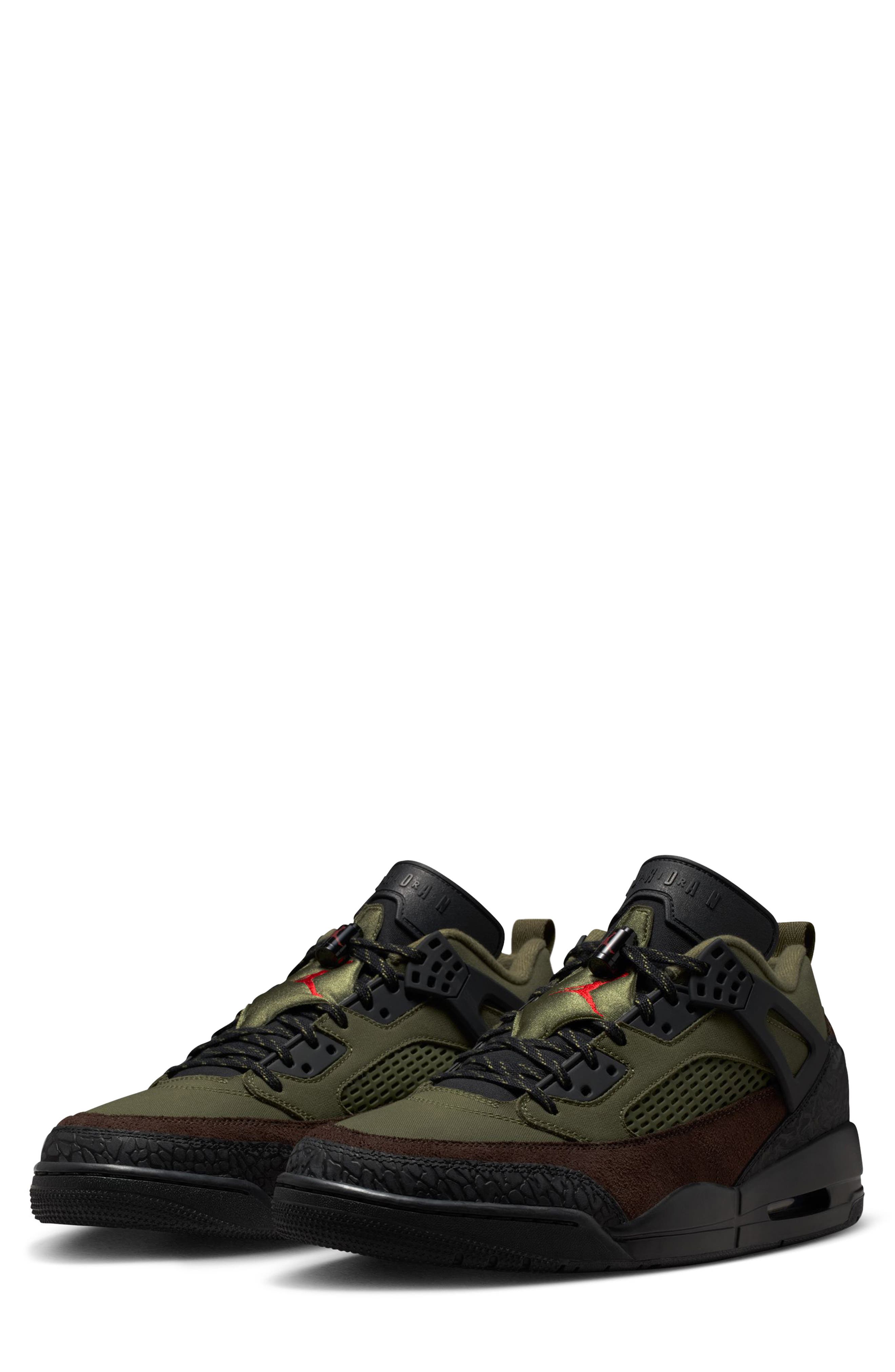 Jordan Spizike Low Sneaker, Main, color, Medium Olive/ University Red
