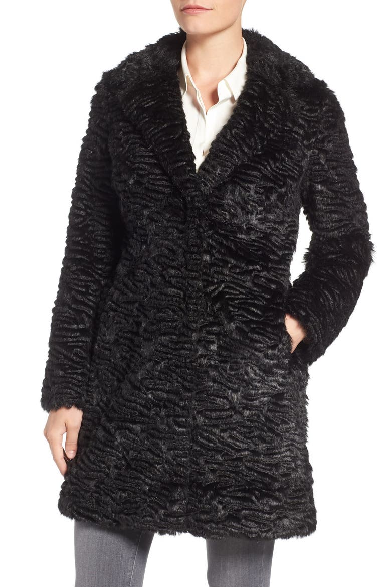Faux Persian Lamb Coat, Alternate, color, BLACK