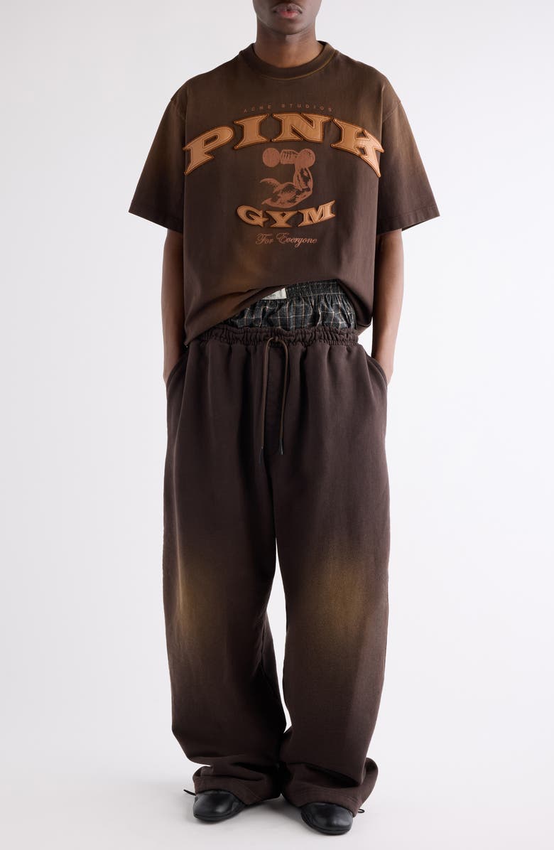 Acne Studios Prowser U Gym Bro Layered Logo Organic Cotton Sweatpants, Alternate, color, Dark Brown