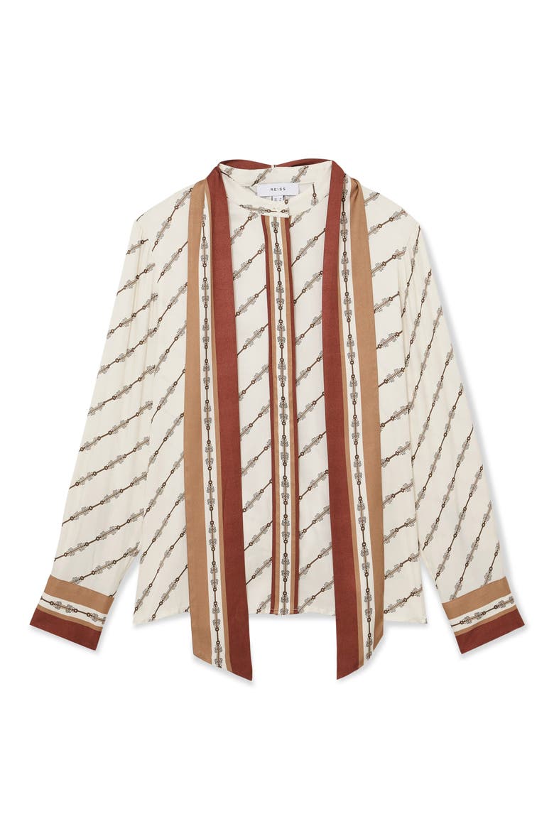 Lydia Chain Print Tie Neck Button-Up top, Alternate, color, IVORY
