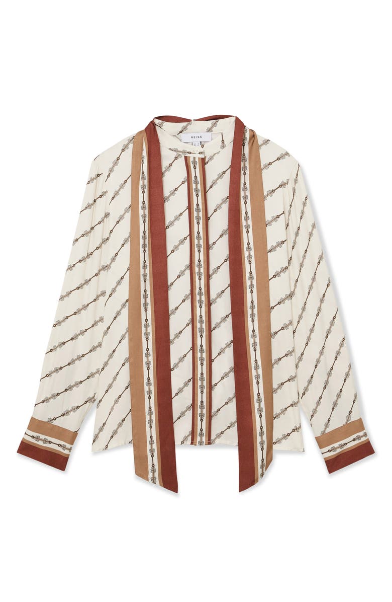 Reiss Lydia Chain Print Tie Neck Button-Up top, Alternate, color, Ivory