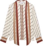 Reiss Lydia Chain Print Tie Neck Button-Up top