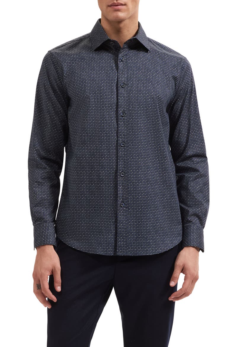 Axel Shaped Fit Long Sleeve Button-Up Shirt, Main, color, NAVY