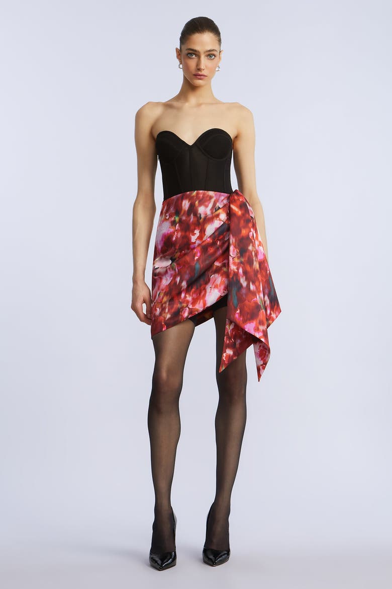 Wrap Mini Dress, Alternate, color, Black & Washed Floral Chilli