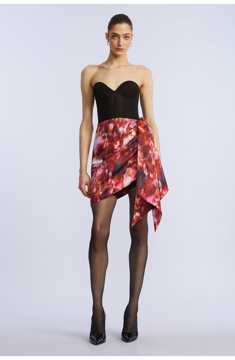 BCBGMAXAZRIA Wrap Mini Dress, Alternate, color, Black & Washed Floral Chilli