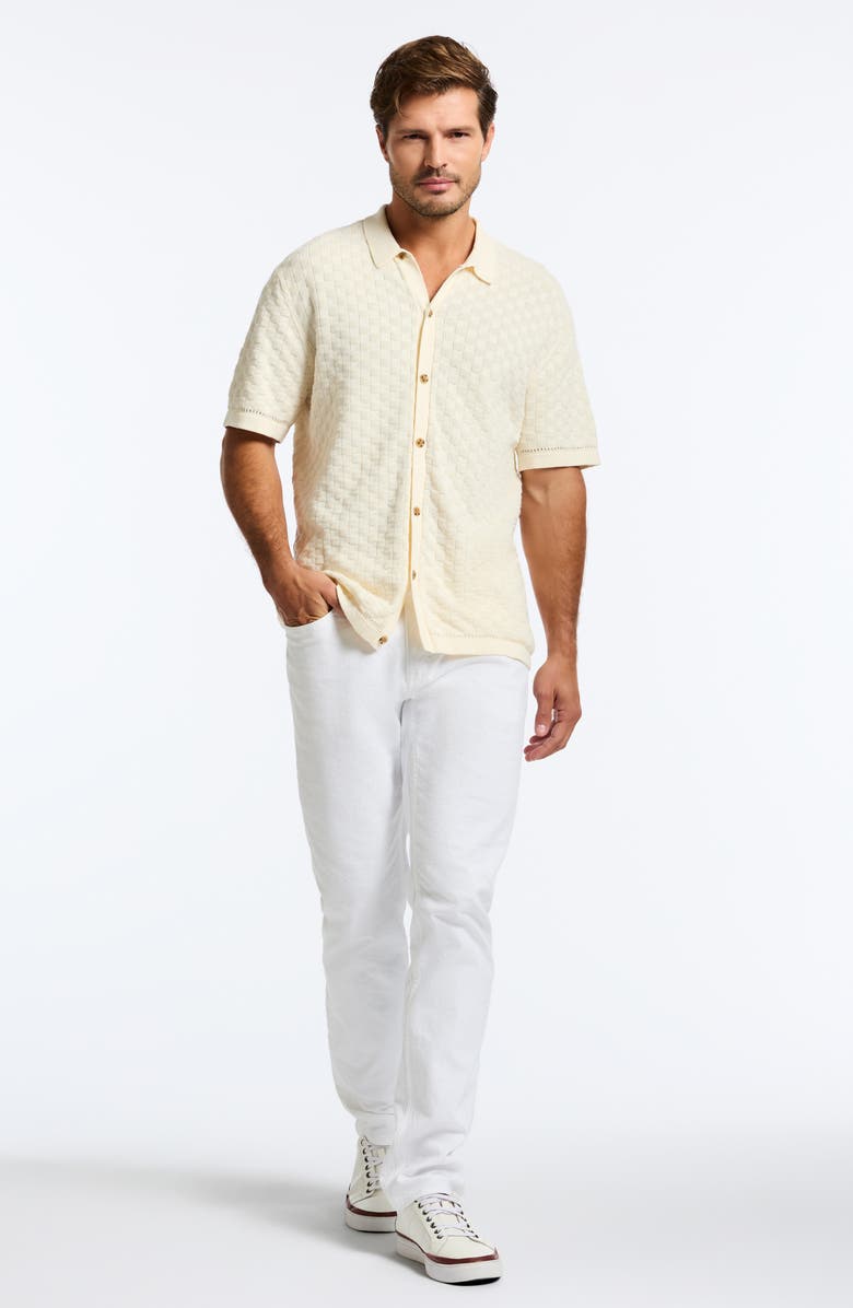 Robert Graham Ames Textured Short Sleeve Cotton Polo Sweater, Alternate, color, Cream