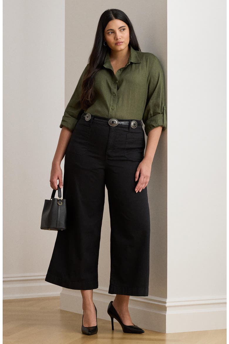 Patch Pocket Crop Wide Leg Twill Chinos, Alternate, color, BLACK
