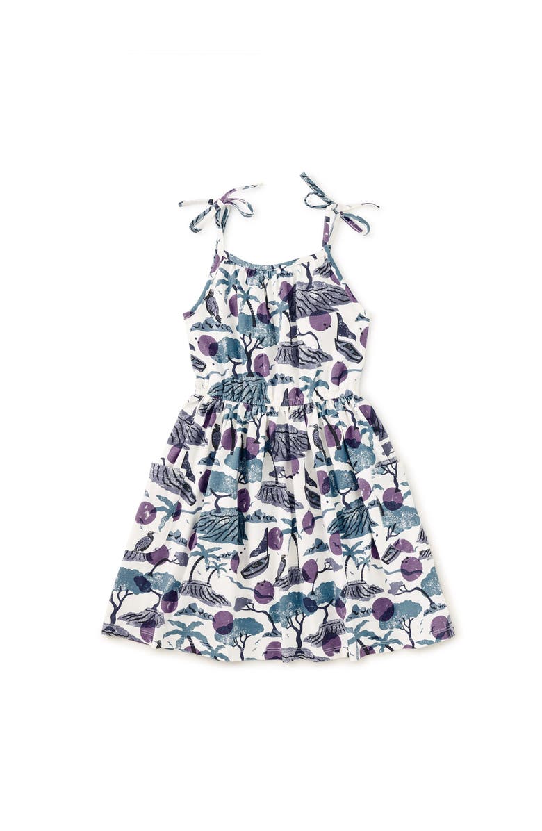 Tea Collection Tie Shoulder Twirl Dress, Main, color, Costa Brava