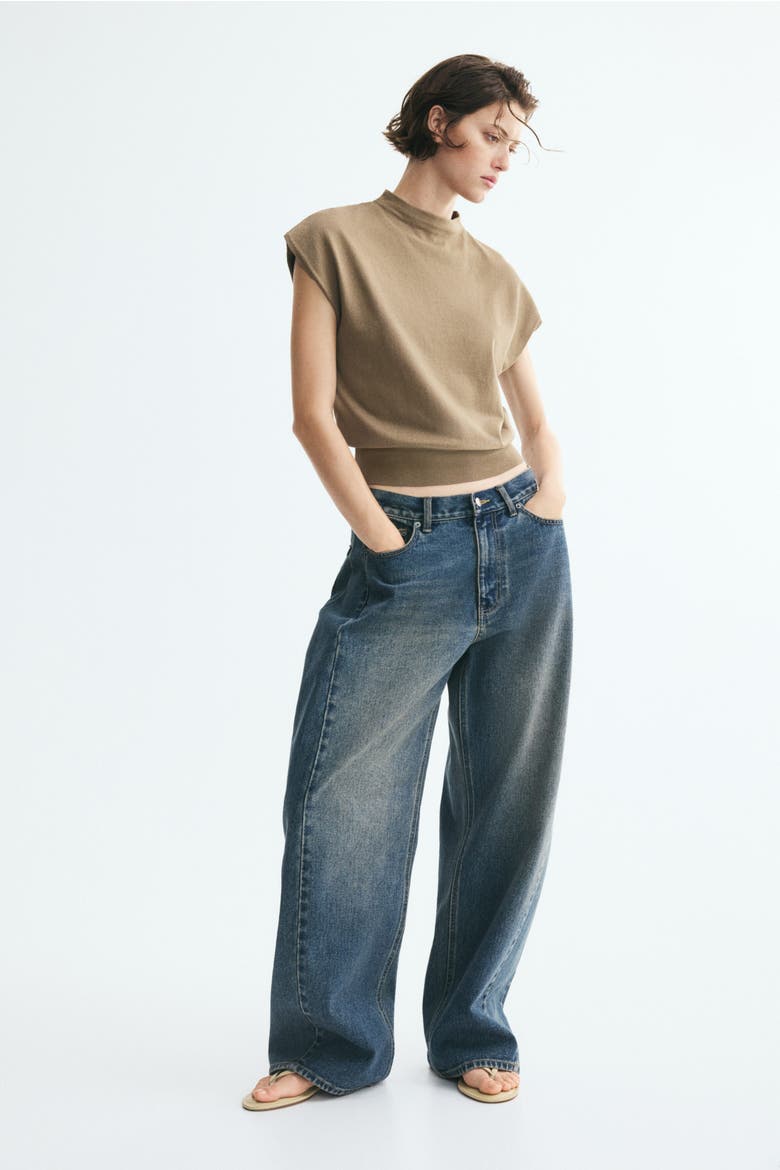 Cap-sleeved Fine-knit Top, Alternate, color, Light khaki green
