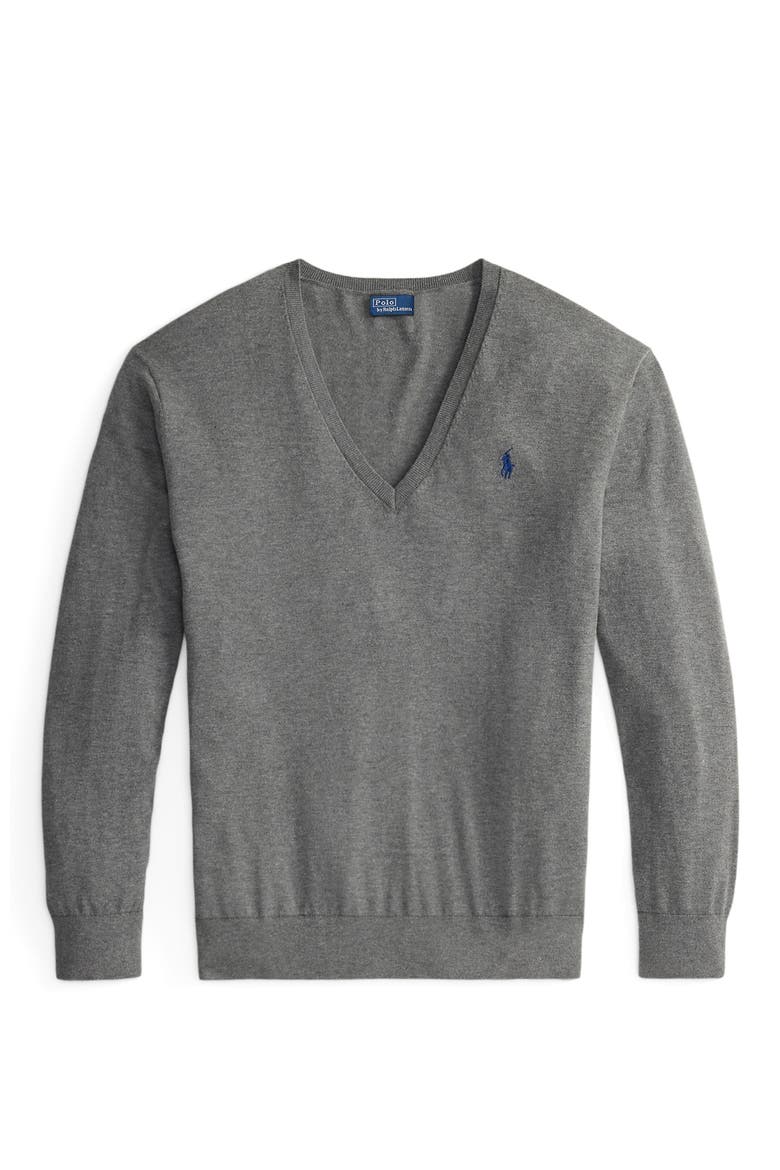 Relaxed Cotton V-Neck Sweater, Alternate, color, ANTIQUE HEATHER