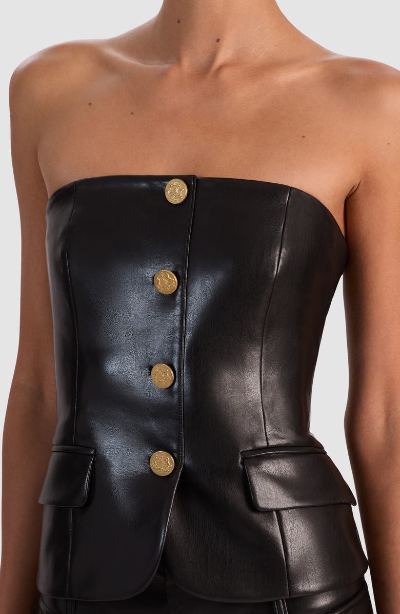 Alice + Olivia Madison Faux Leather Bustier, Alternate, color, Black