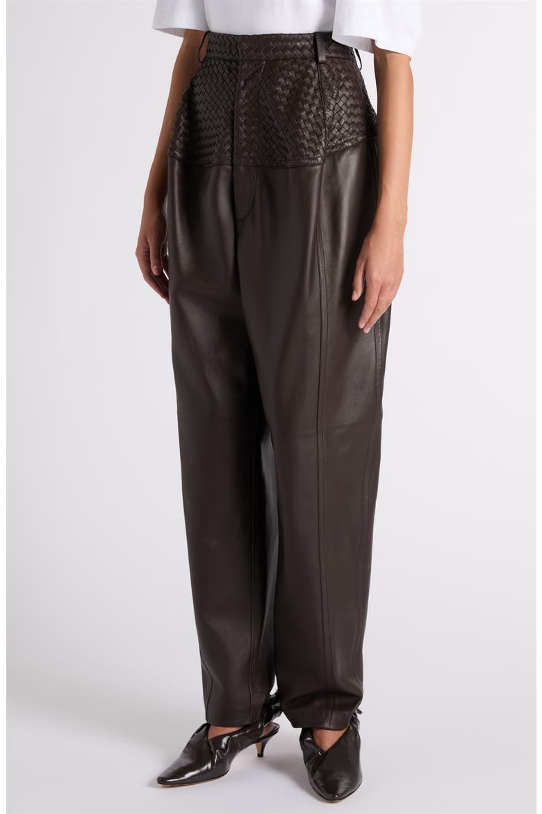 Intrecciato Panel Leather Trousers, Alternate, color, 2608 DARK CARRUBO