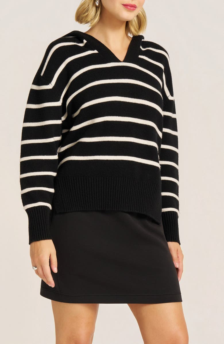 matty m. Juno Stripe Hooded Sweater, Alternate, color, Black/ White