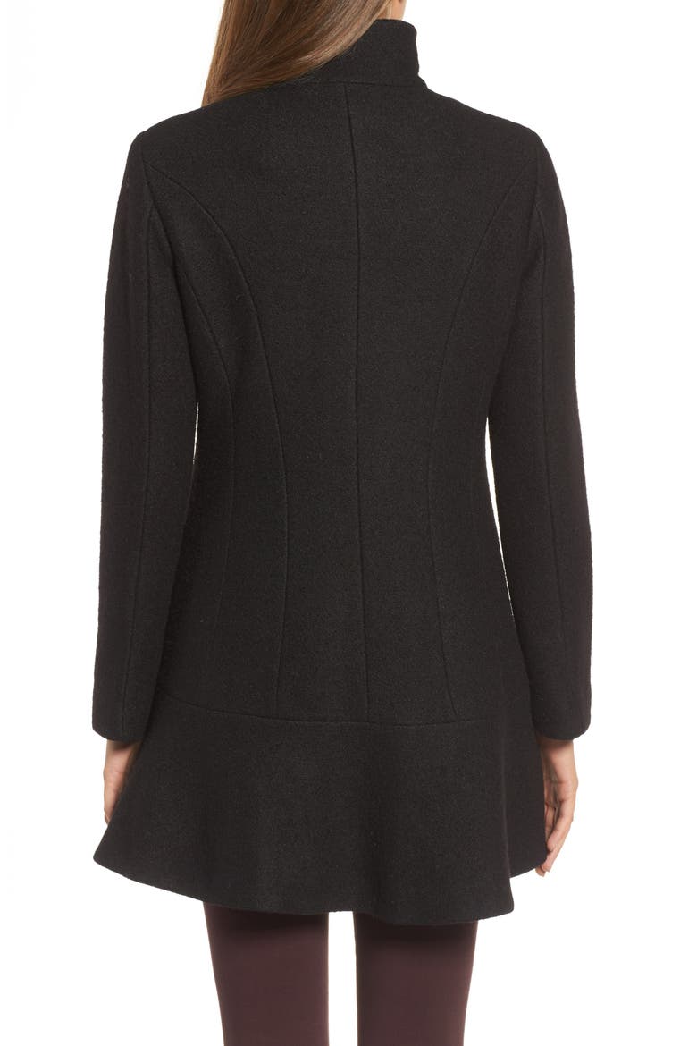 Single Breasted Ruffle Hem Coat, Alternate, color, BLACK
