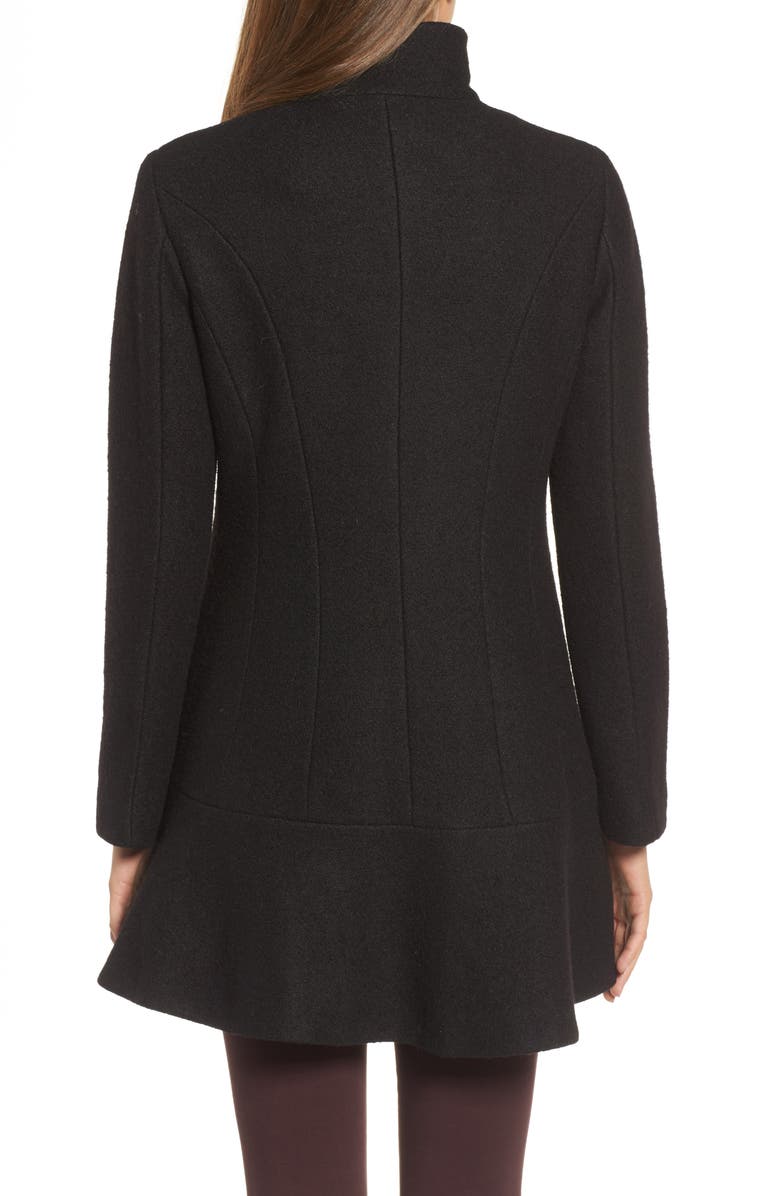 Kensie Single Breasted Ruffle Hem Coat, Alternate, color, 