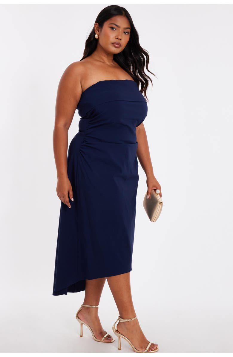 QUIZ Plus Size Bandeau Dip Hem Dress, Alternate, color, Navy