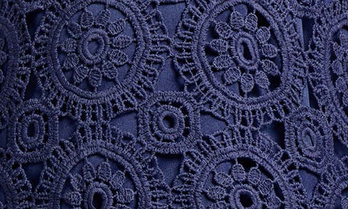 Jones New York Medallion Lace Short Sleeve Top In Pacific Navy