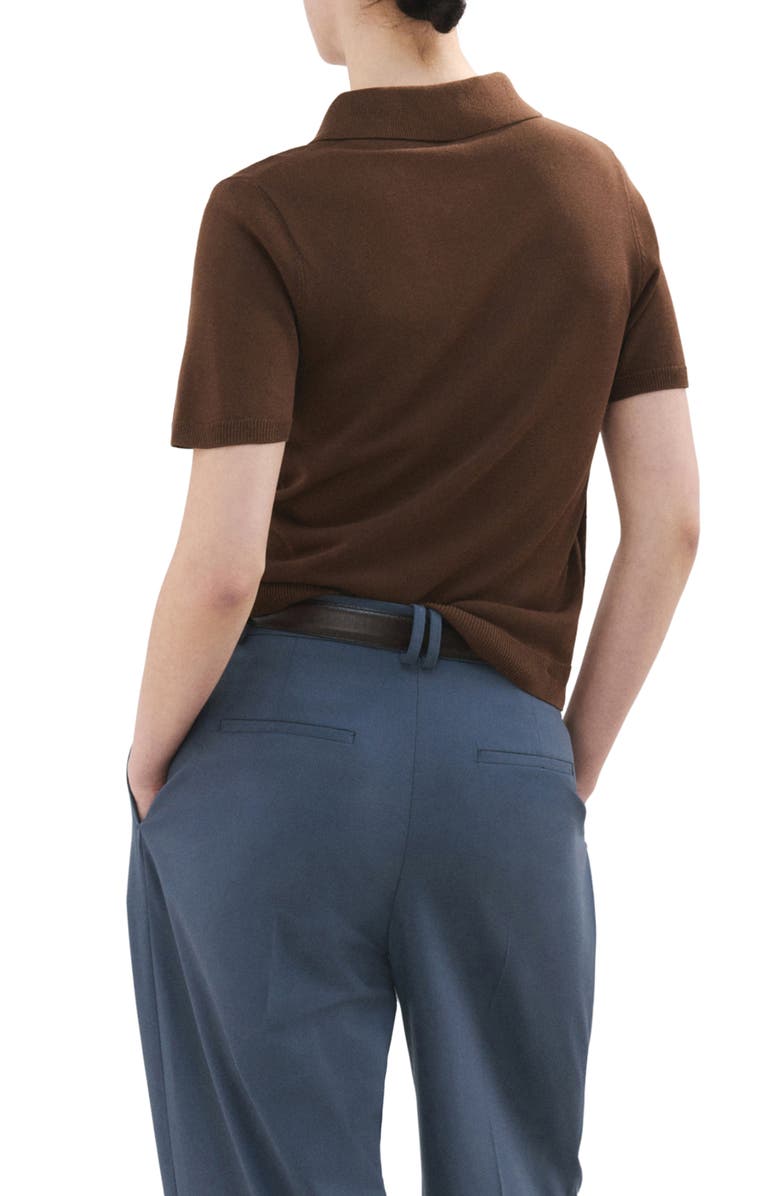 MANGO Short Sleeve Jersey Polo Sweater, Alternate, color, Chocolate