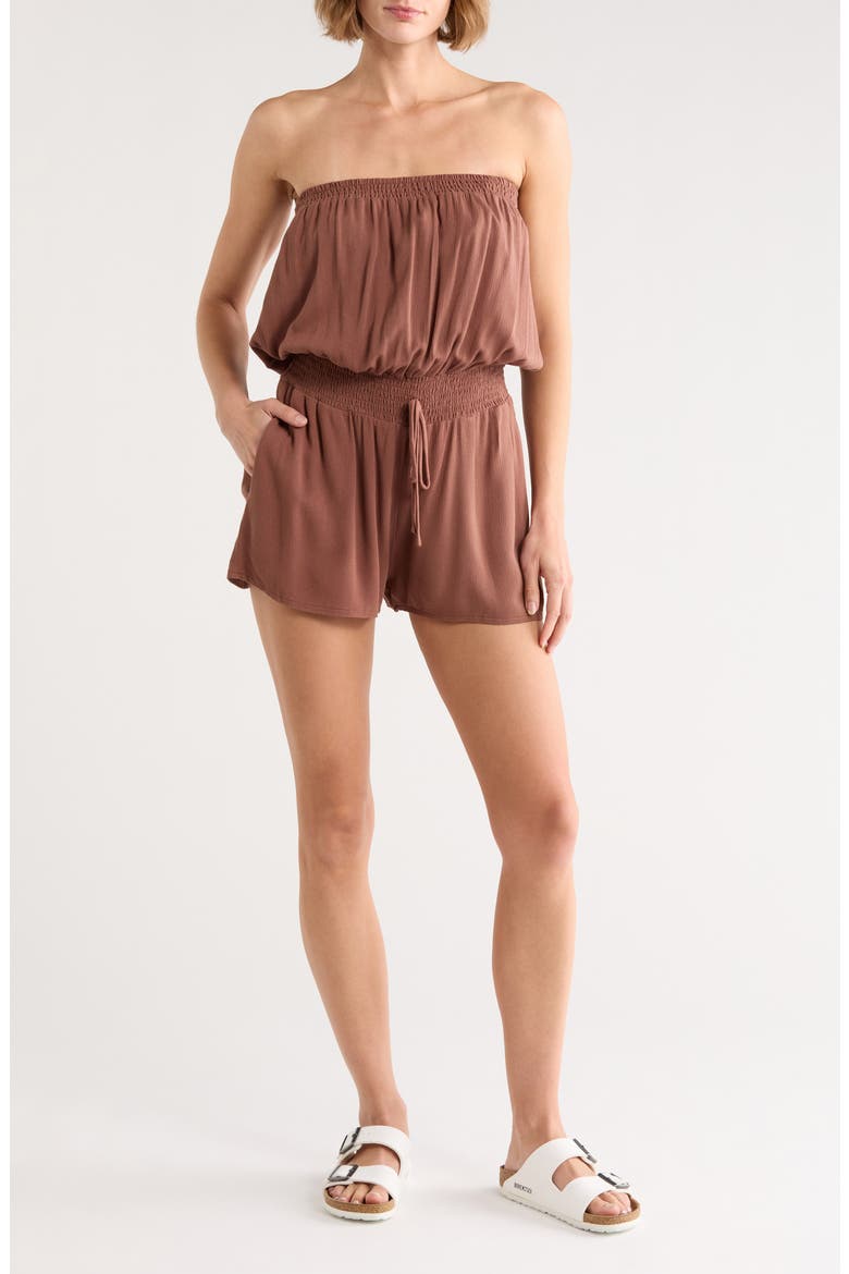 Strapless Cover-Up Romper, Main, color, CHOCOLATE