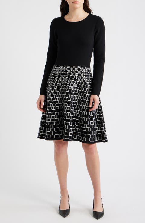 Long Sleeve Jacquard Sweater Dress