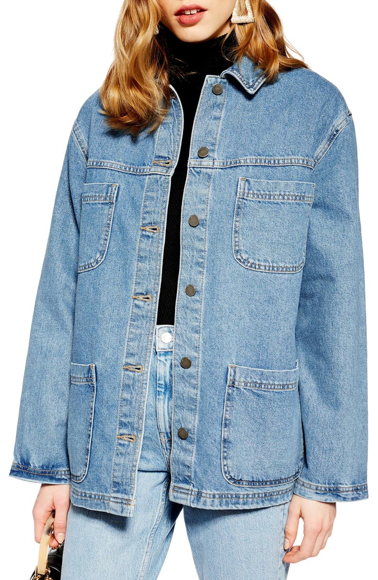 Topshop Oversize Denim Jacket, Main, color, 