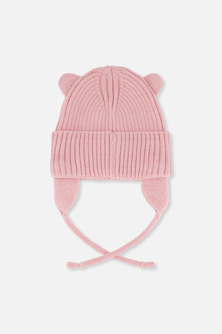 Ribbed Bear Ear Tie Strings Knit Hat, Alternate, color, Pale Dusty Pink