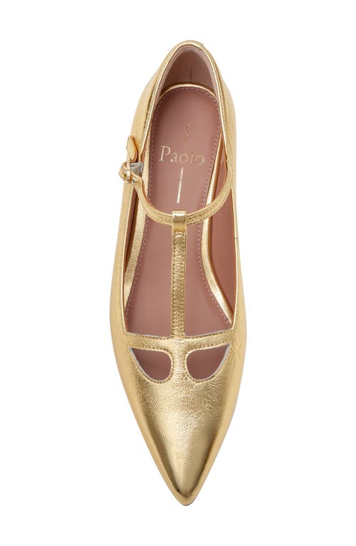 Linea Paolo Celia Pointed Toe T-strap Pump In Gold