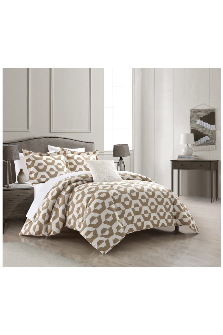 Miles Contemporary Geo 8-Piece Comforter Set - King Size, Alternate, color, BEIGE