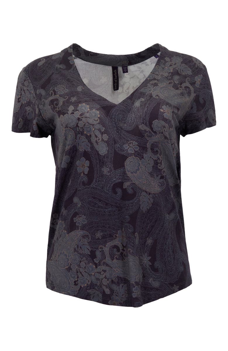 Lords of Harlech Paisley Explosion Womens V-neck Printed Top, Alternate, color, Paisley Explosion Black