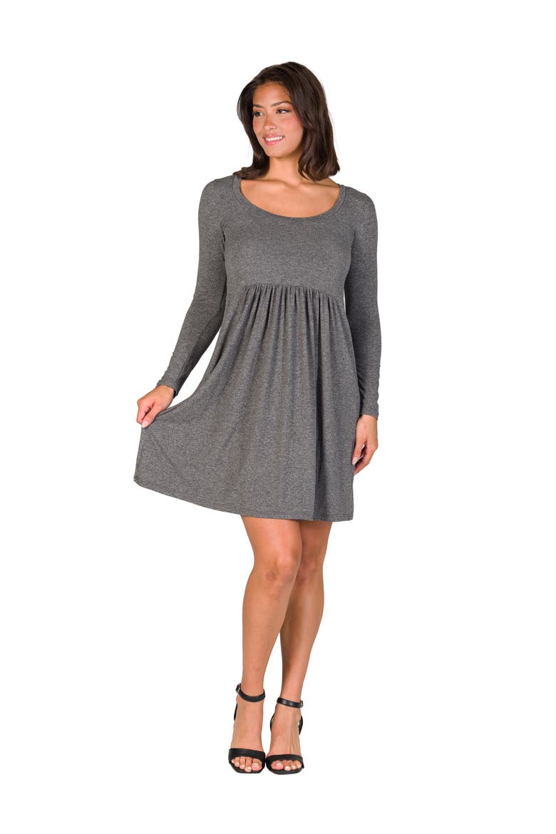 Long Sleeve Babydoll Knee Length Dress, Main, color, Smoke