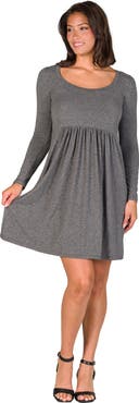 24seven Comfort Apparel Long Sleeve Babydoll Knee Length Dress