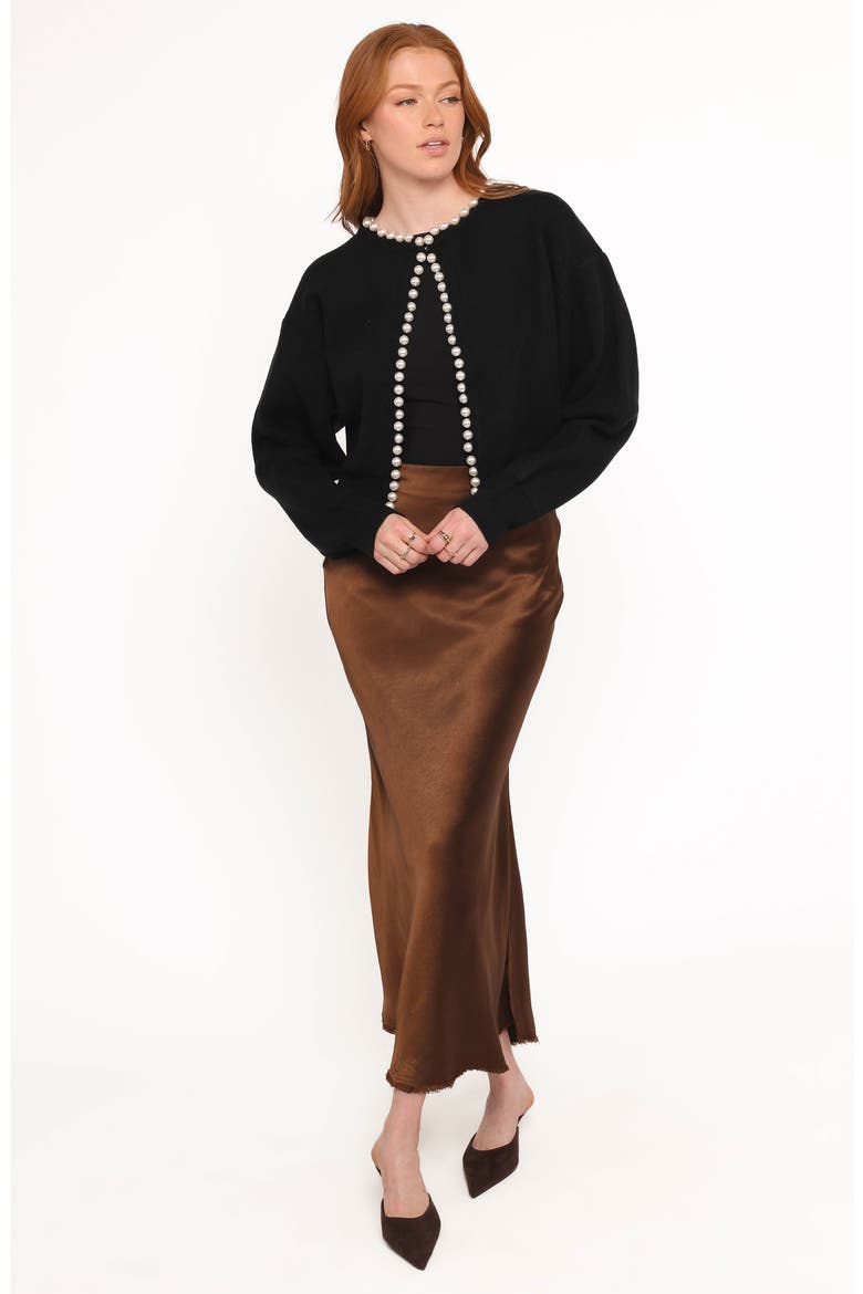 Bloom Faux Pearl Trim Cardigan, Alternate, color, BLACK