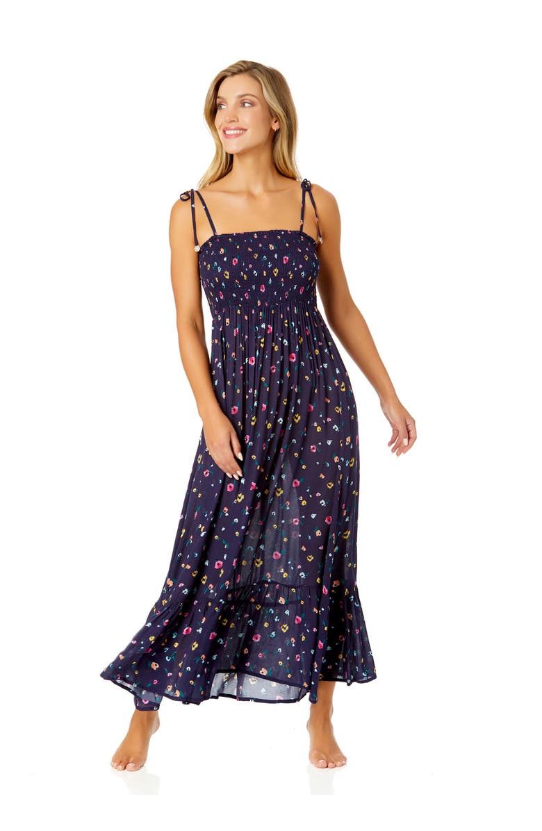 Anne Cole Women's Gradient Floral Smocked Shoulder Tie Dress Cover Up, Main, color, Gradient Floral
