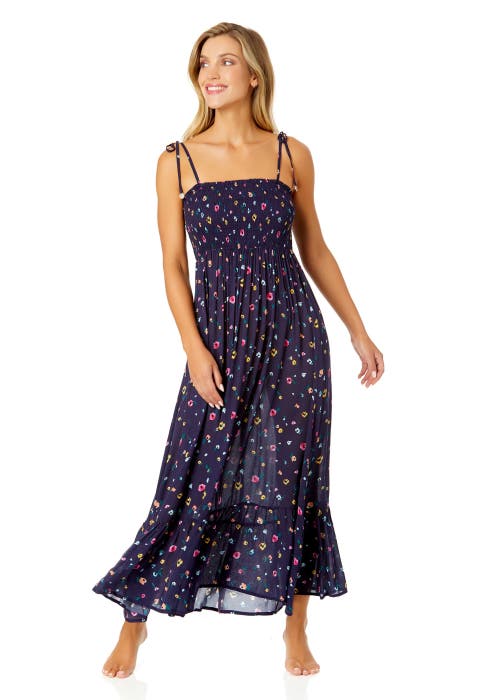 Anne Cole Women's Gradient Floral Smocked Shoulder Tie Dress Cover Up  product