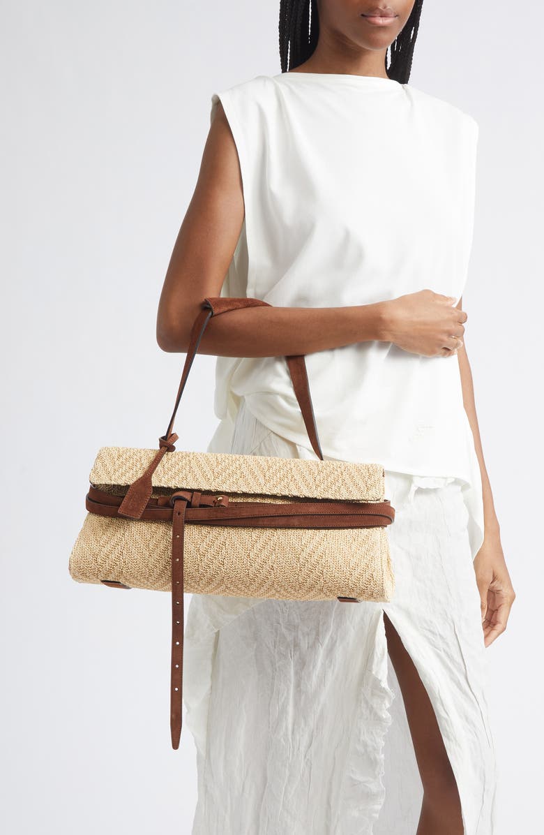 Moschino Tie Me East/West Shoulder Bag, Alternate, color, 10A Natural/ Coffee