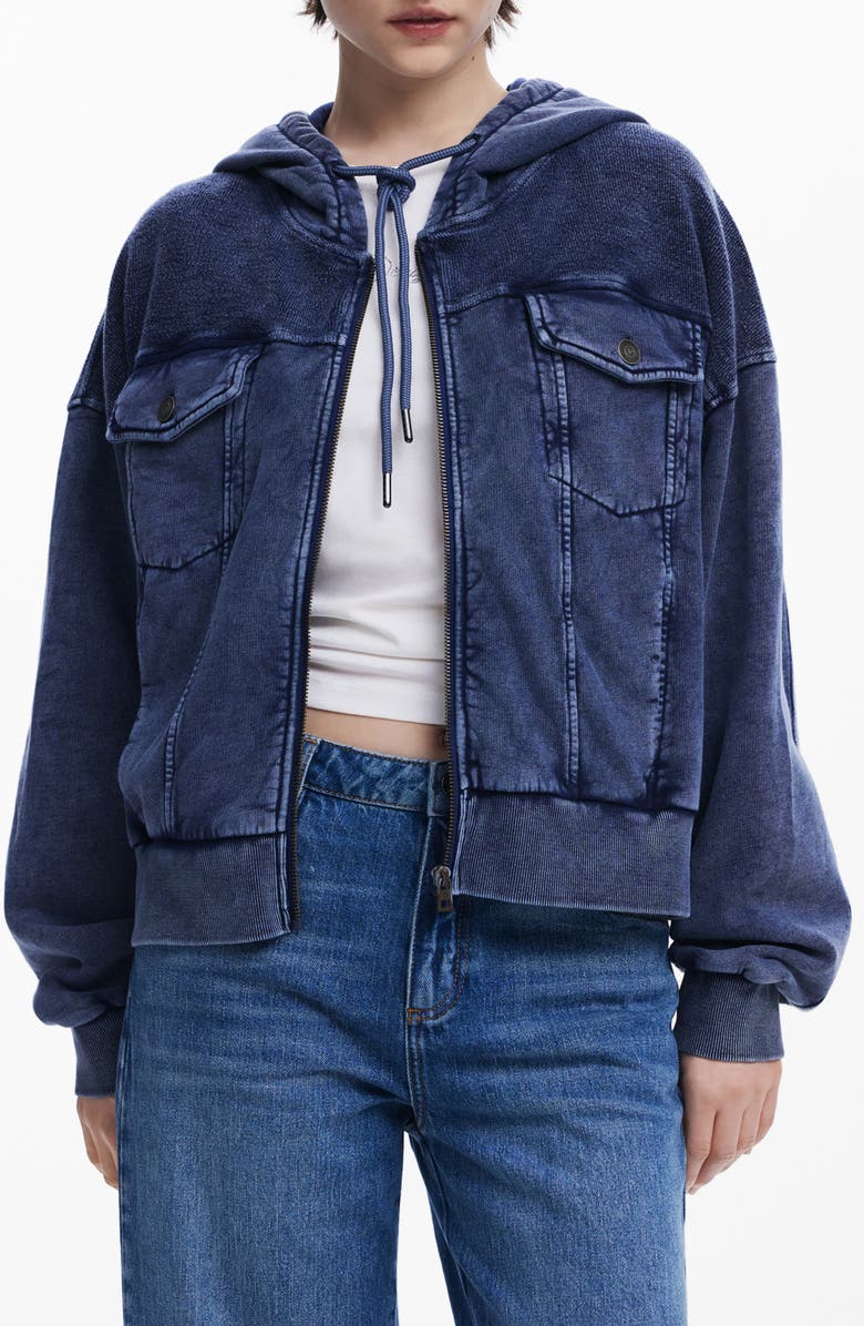 Desigual Front Zip Hoodie, Main, color, 