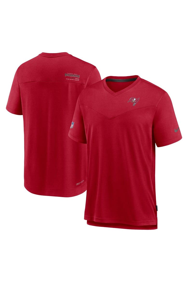 Men's Nike Red Tampa Bay Buccaneers Sideline Coach Chevron Lock Up Logo V-Neck Performance T-Shirt, Main, color, Red