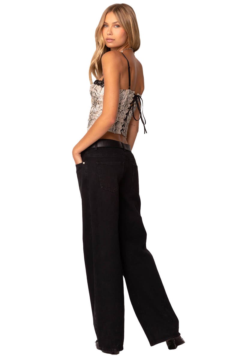 EDIKTED Snakeskin Print Denim Corset Camisole, Alternate, color, Mix