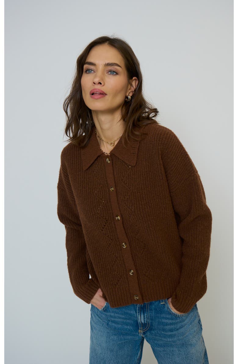 Central Park West Olivia Pointelle Polo, Main, color, Chocolate