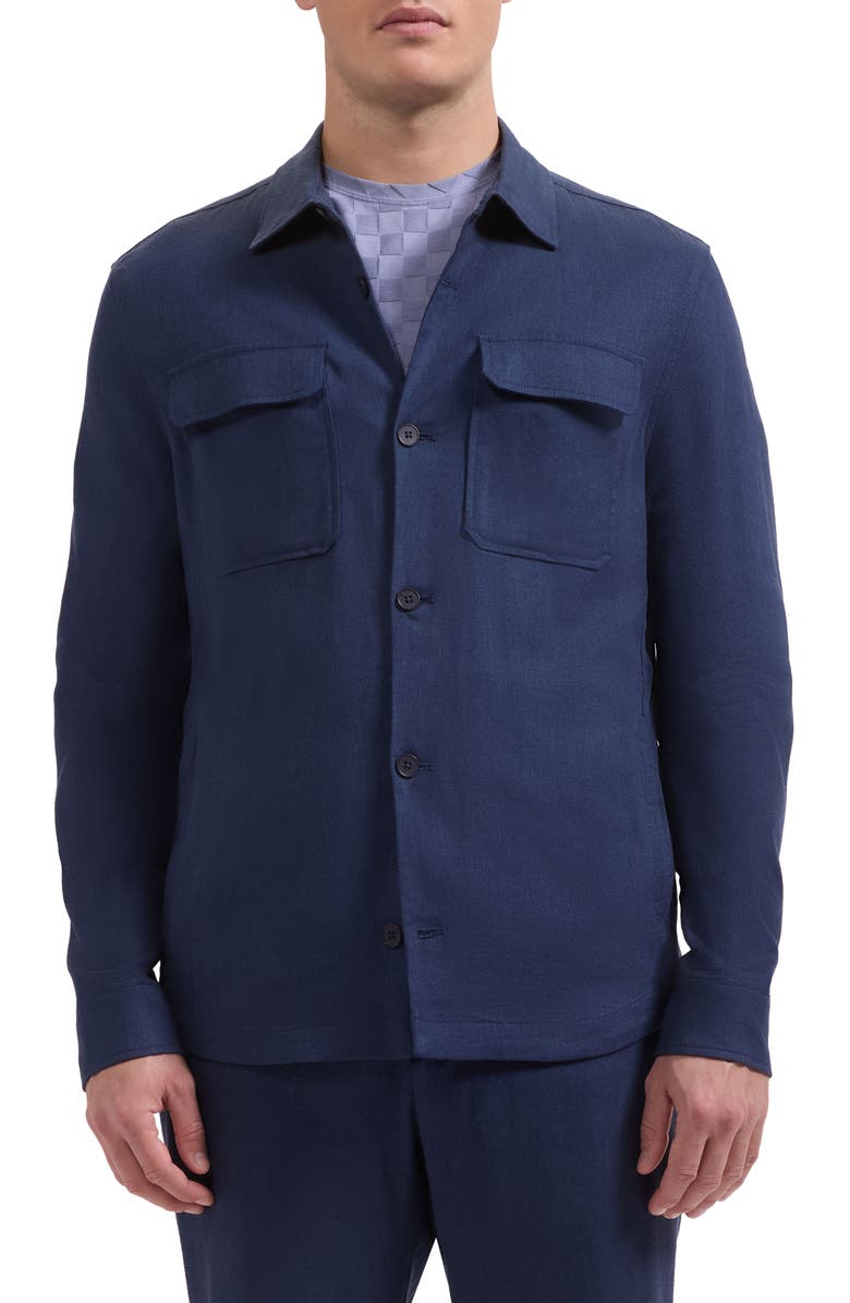 Bugatchi Aerolinen Linen Blend Shirt Jacket, Main, color, Navy