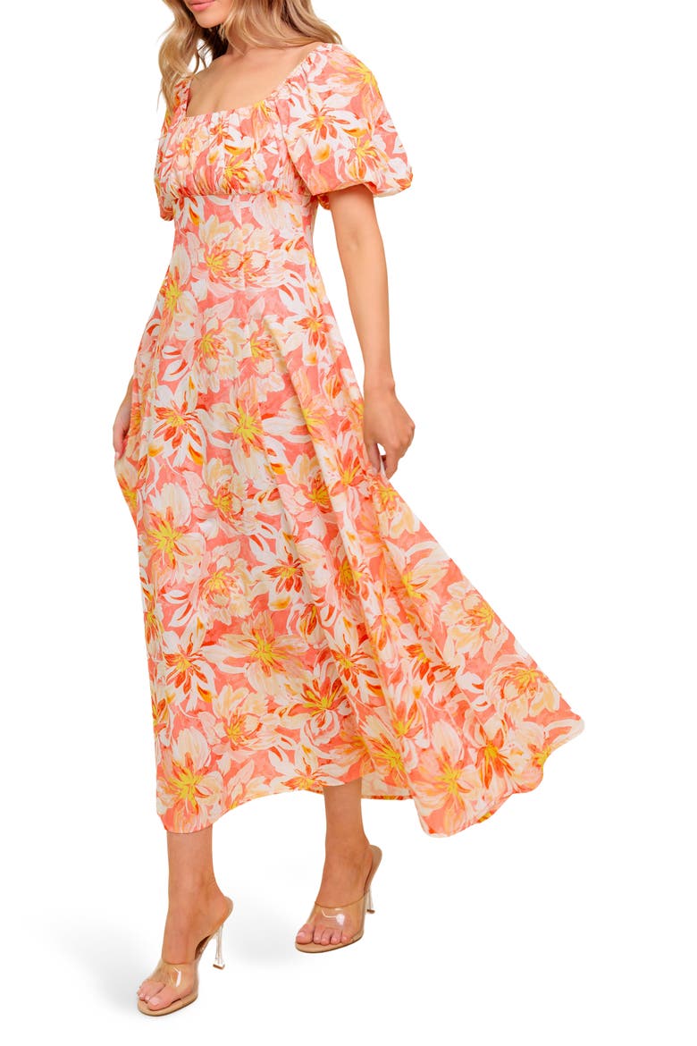 Print Midi Dress, Alternate, color, CORAL